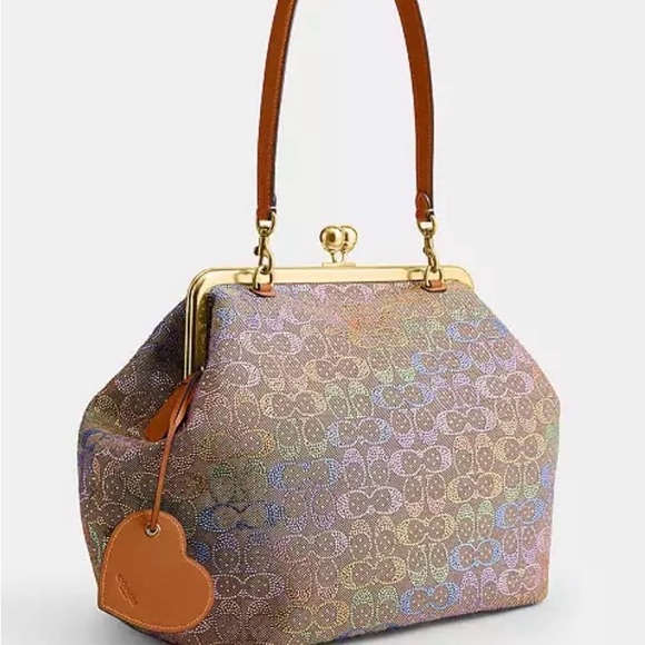 Large Coach Kisslock Bag In Crystal Signature Jacquard rainbow 🌈 - Picture 7 of 10